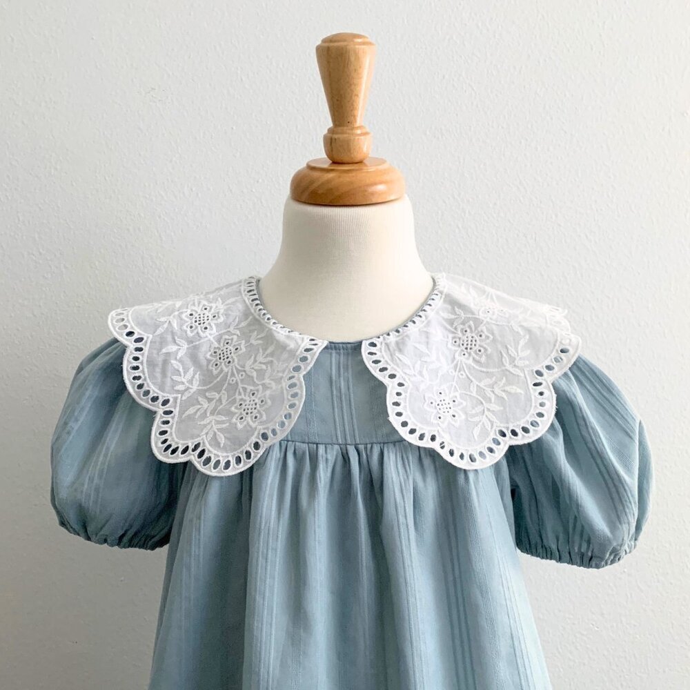 NWT - Girls Peasant Dress Floral Lace Embroidered Puritan Collar Bohemian 3T - Picture 4 of 4